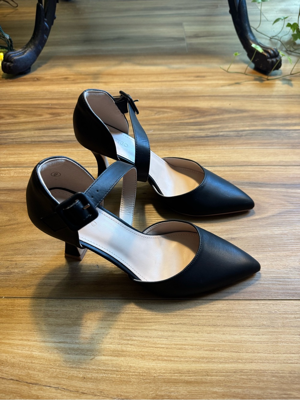 Classic Black Pointed-Toe Ankle-Strap Heels